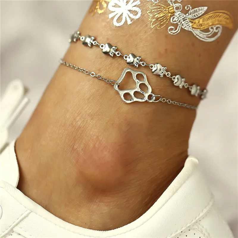 

TTLIFE Summer Bohemian Silver Pet Paws Hollow Dog Foot Anklets Chain for Women Sequins Anklet Leg Bracelet Bijou Foot Jewelry