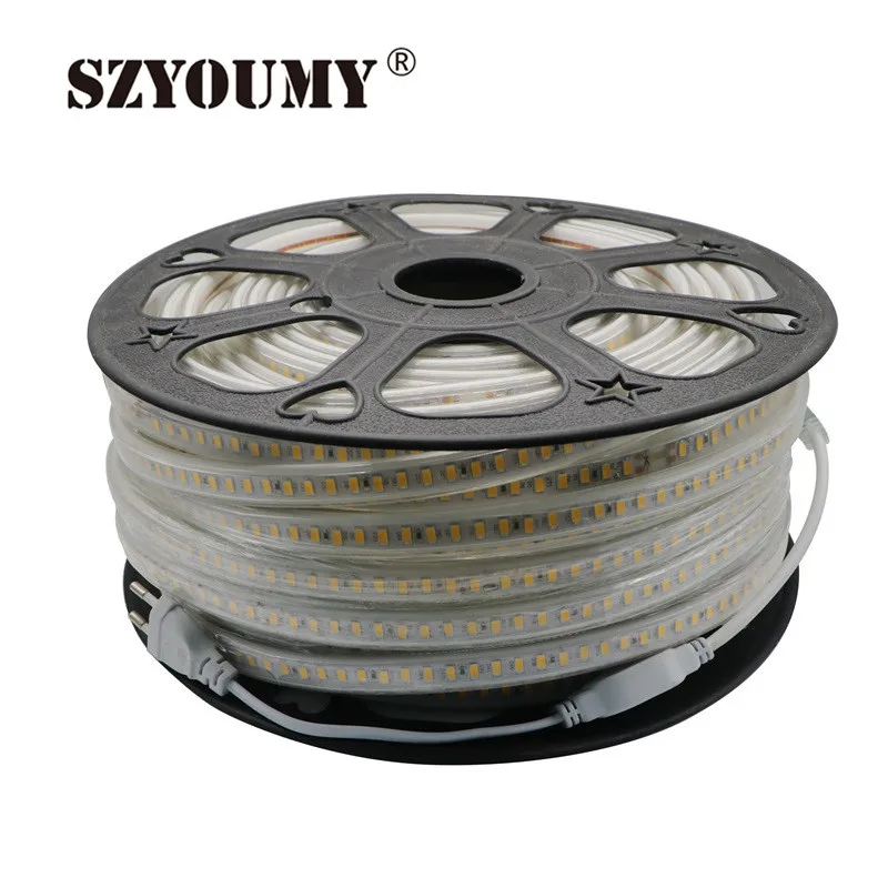 SZYOUMY 120 светодиодный s/m 220 V Светодиодная лента 5630 SMD белый теплый белый ленточный светильник водонепроницаемый 20 м + разъем питания