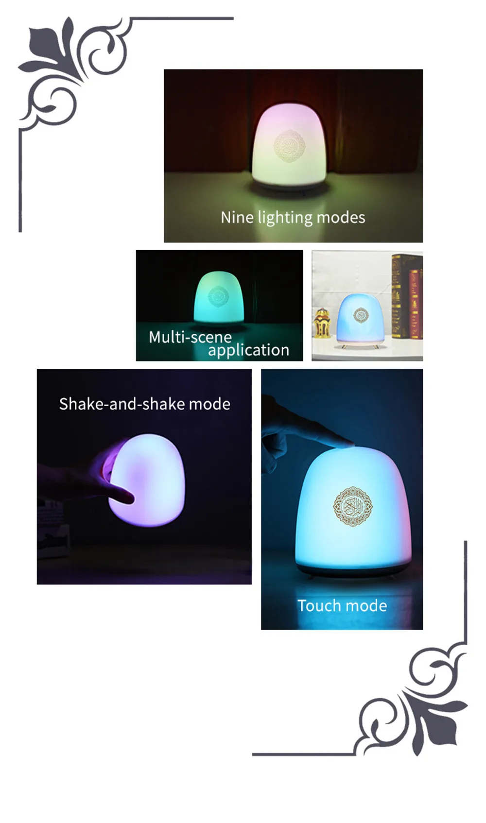 Lâmpada sem Fio Conduzida da Noite Quran Toque Bluetooth Speaker Controle Remoto Colorido Luz Muçulmano Alcorão Recitador tf Mp3 Music Player 31 Controle Remoto Colorido Luz CONDUZIDA Da Noite