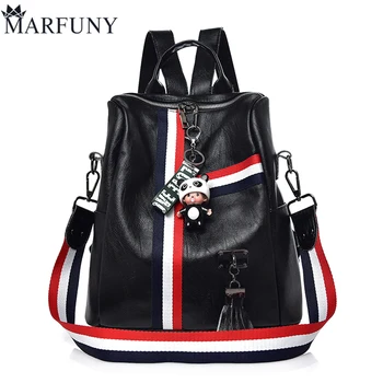 

MARFUNY Brand Pu Leather Backpack Women Travel Backpack For Girls School Bags Fashion Tassel Women Bag Female Patchwork Sac
