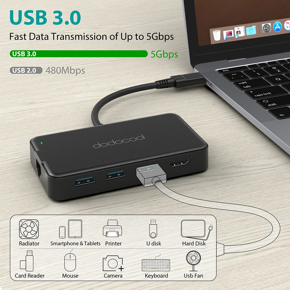 Адаптер dodocool 8 в 1 с USB 3 0 и поддержкой SD/TF карт|USB-хабы| |