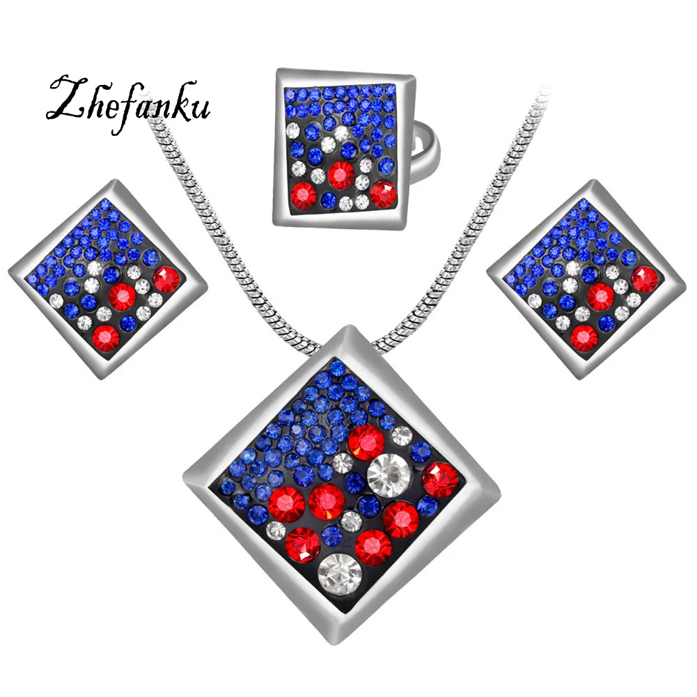 Cool Geometry Design Rhombus Pendant Necklace Earrings Fashion Jewelry