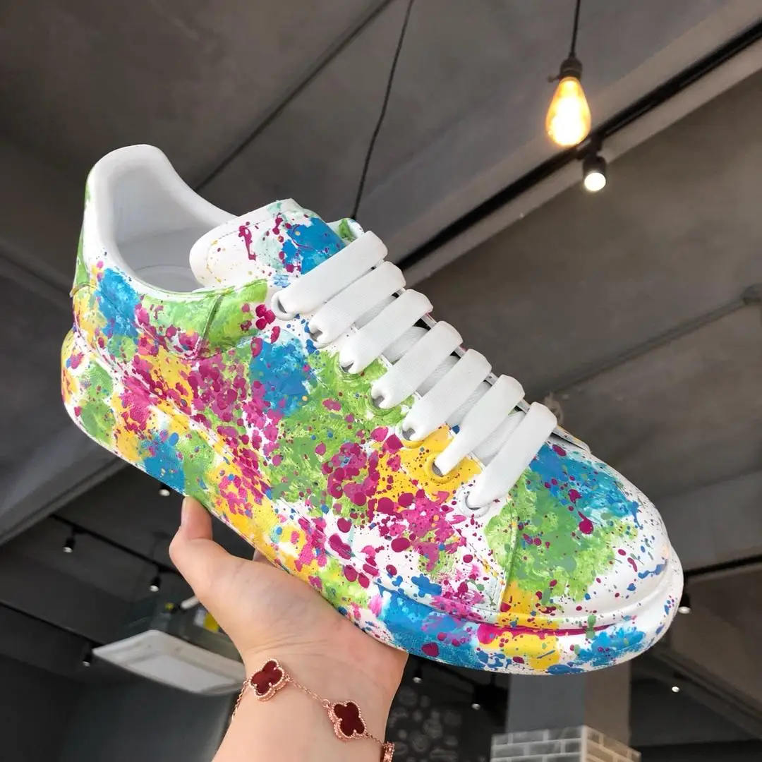 Brand Shoes Women Genuine Leather Silk Cowhide Shoes Casual Sneakers Graffiti Couple shoes Zapatos De Mujer Shoes TPU outsole