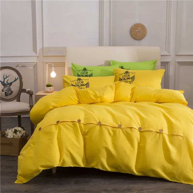 

Stylish Yellow Solid Button Pattern Duvet Cover Set Single Double Twin/Queen 4pcs Bedding Sets Themed Bed Linen Super Soft Warm