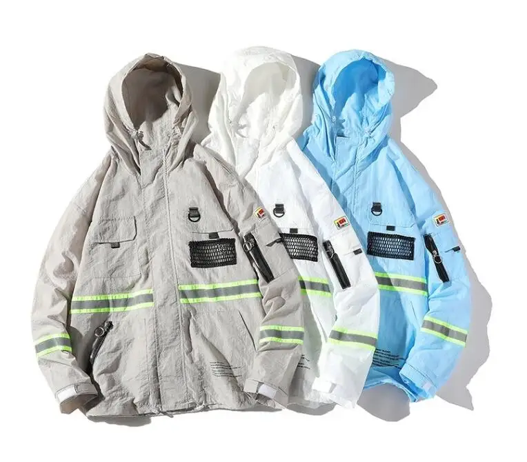 

yizlo oversize Reflective jacket windbreaker men summer rashguard jackets Zipper cardigan coat drop shipping