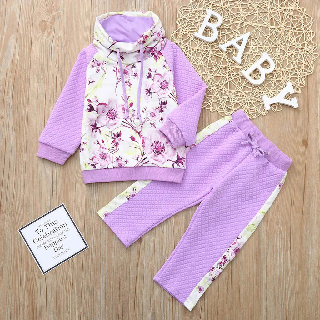 

Toddler Kids Baby Girls Hooded Sweatshirt Floral Tops Pants Clothes Sets Outfits