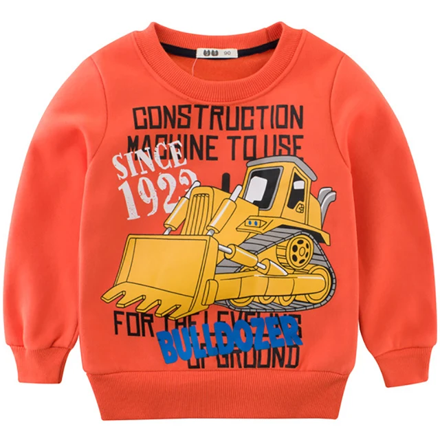Cotton Sweatshirts For Boys Girls Cute Fun Bulldozer  Designer Blouse Kids Hoodies Children Pullover Tops Winter Baby Clothing