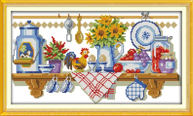 The Kitchen Corner Counted Printed On Fabric Dmc 14ct 11ct Cross The Kitchen Corner Counted Printed On Fabric Dmc 14ct 11ct Cross Sch Kits Embroidery