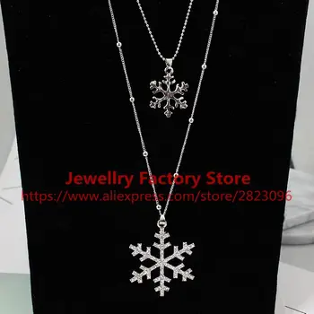 

100pcs/lot silver plated chain crystal snow flower pendant Long Necklace Zirconia Pendant Necklace Fine necklace for Women