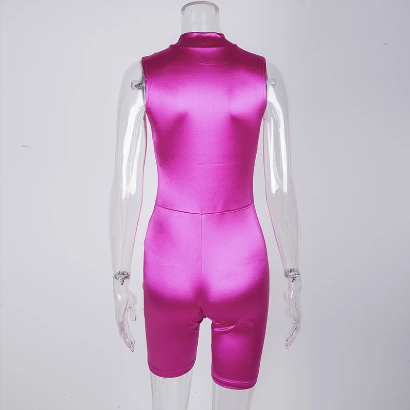 В NewAsia Летний комбинезон для женщин модные эластичные глянцевые атласная без рукавов сексуальное боди None розовый Повседневное Activewear легкий костюм с шортами
