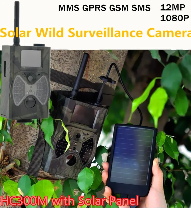 Solar panel with 2g hunting trail camera HC300M 12MP 1080P night vision camera with wireless remote controller camera for hunter