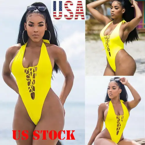 

Womens Sexy Thong Swimsuit Bodysuit One-piece Swimwear Leotard Dancewear