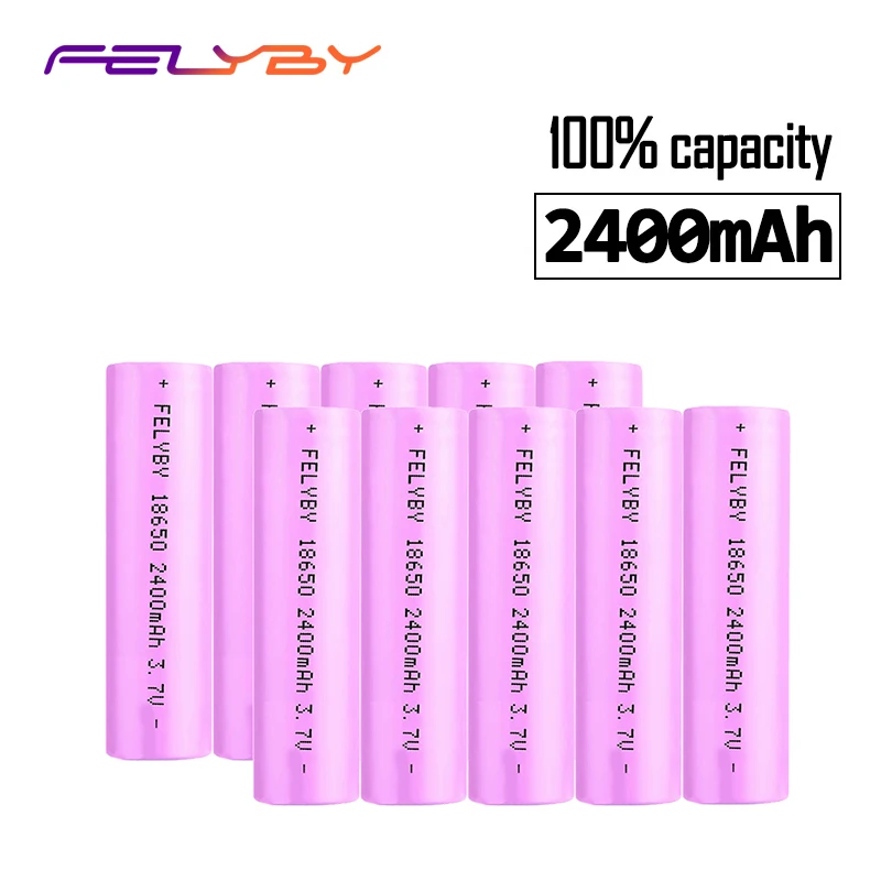 Free Shipping FELYBY 2 10pcs 3 7V 2400mAh Li ion 18650 Nicd Lithium Rechargeable charging battery