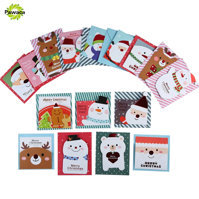 

16 card+16 envelope /lot Cute Cartoon Small Santa Claus Snowman Merry Christmas Postcard Greeting Card Gift Card Christmas Cards
