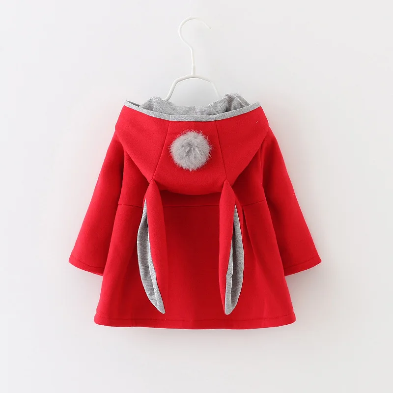 

1 PCS Autumn Winter Kids Coats soft Cute Rabbit Ear Hooded Warm Outerwear Children Clothing Baby Tops Girl Woolen Coat 3 colors