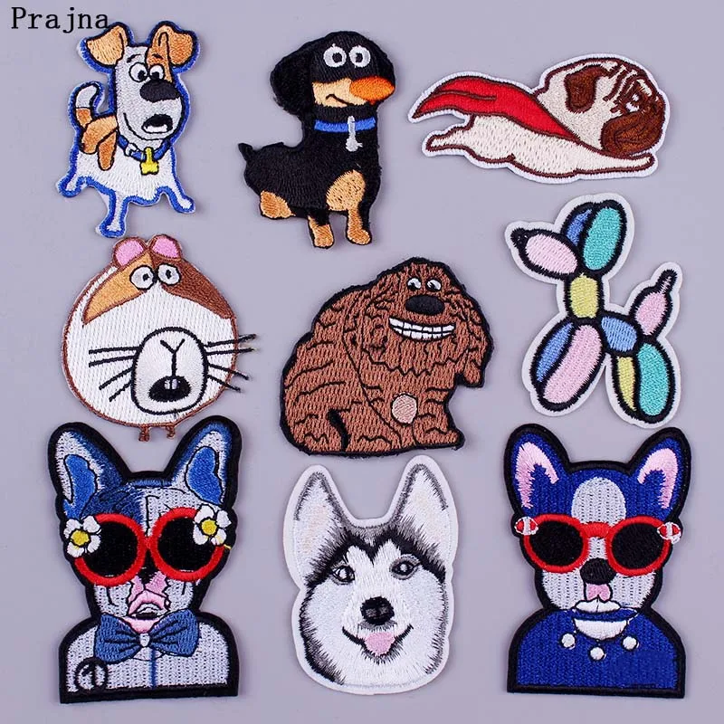 

Prajna Dog Animals Patches Embroidered Patches for Clothing Badge Iron on Patch to Cloth Cartoon Cute Applique DIY Hook Loop F