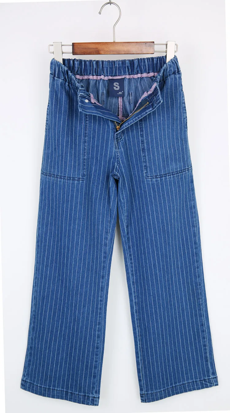 Весенне-летние свободные джинсы бойфренды эластичные джинсы с высокой талией в полоску Широкие джинсовые штаны женские прямые джинсы высокого качества