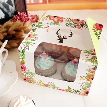 

16*16*10cm Forest Cupcake Paper Box With Handle For Wedding Festival Party Supplies Gift Box 100pcs/lot Free shipping