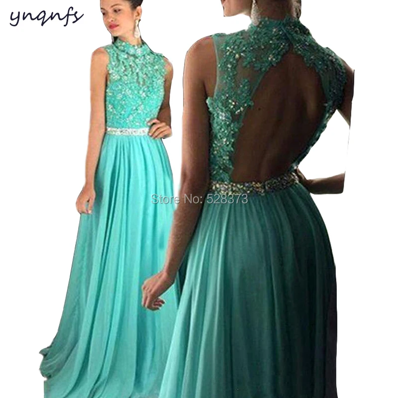 YNQNFS ED198 Vestidos de Fiesta Noche Открыть Назад элегантные вечерние платья Aqua платья невесты