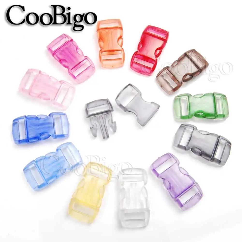 

12pcs Jelly 3/8" Curved Release Buckles Clear Frost Transparent Paracord 550 Bracelet Dog Collar Webbing Strap Parts Accessories