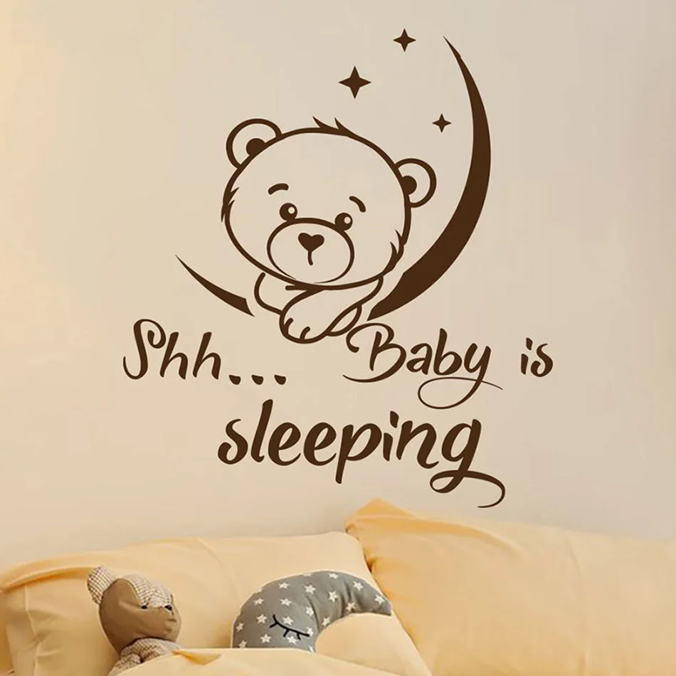 Виниловые Настенные стикеры Shh Baby Is Sleep Moon And Stars милый медведь украшение для