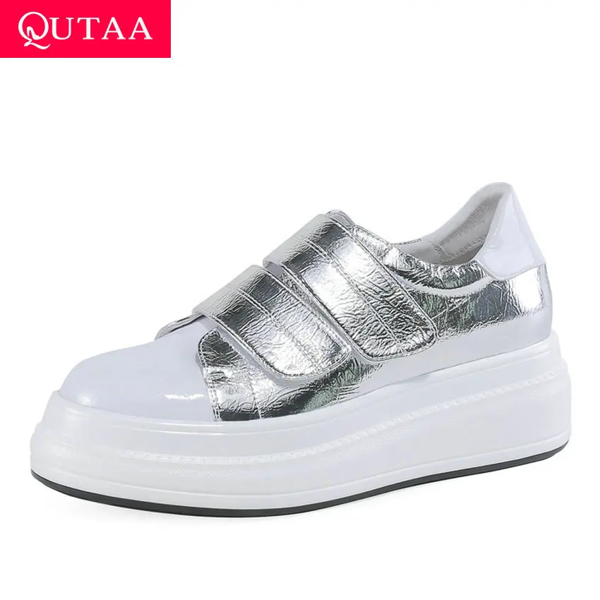

QUTAA 2019 Round Toe Casual Women Shoes Height Increasing Mixed Color Hook&Loop Platform Spring Autumn Women Sneakers Size 34-39