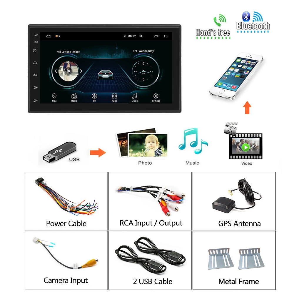 Podofo автомобильный мультимедийный плеер Andriod gps навигация 2DIN HD Авторадио WiFi USB FM 2 Din " автомобильный аудио Радио стерео резервный монитор