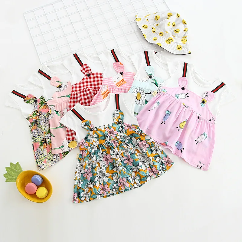 

New Korean version of princess dress in summer 2019, cotton silk, lovely fake two-piece children's dress princess dress