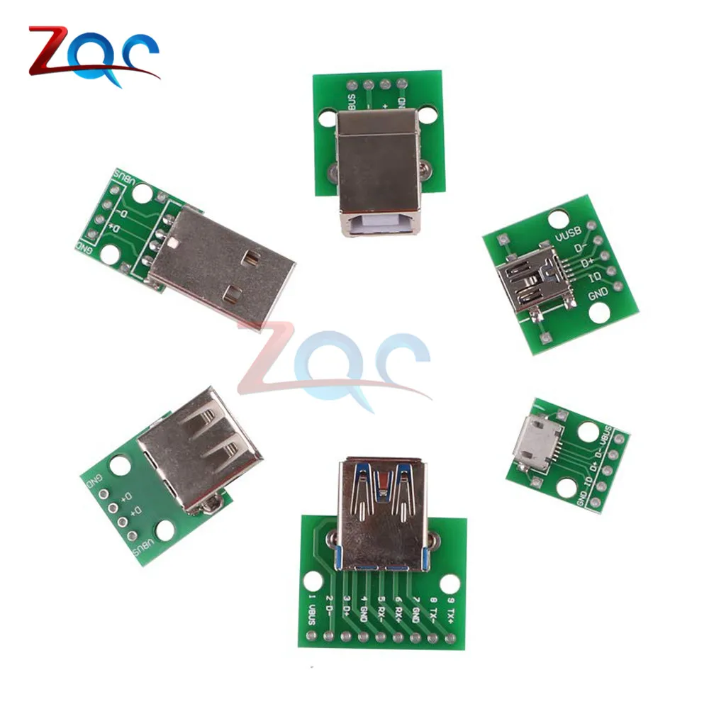 Micro Mini USB A Male USB 2,0 3,0 A Female USB B разъем интерфейс для 2,54 мм DIP PCB конвертер адаптер коммутационная плата