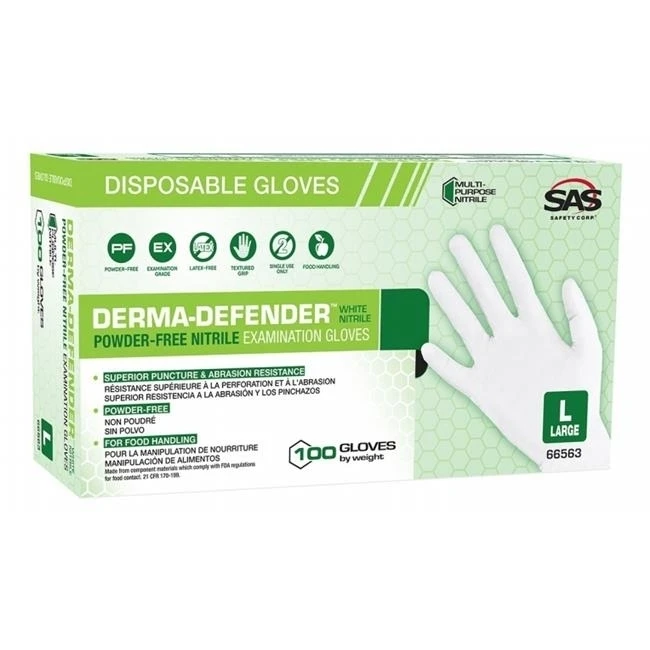 SAS Safety 66564 Derma Defender Skin Feel Nitrile Gloves Extra Large