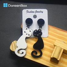 Doreen Box, акриловые черные серьги-гвоздики, милые, белые, черные, кошачьи серьги, модные ювелирные изделия, милая Асимметричная Серьга для женщин, 1 пара