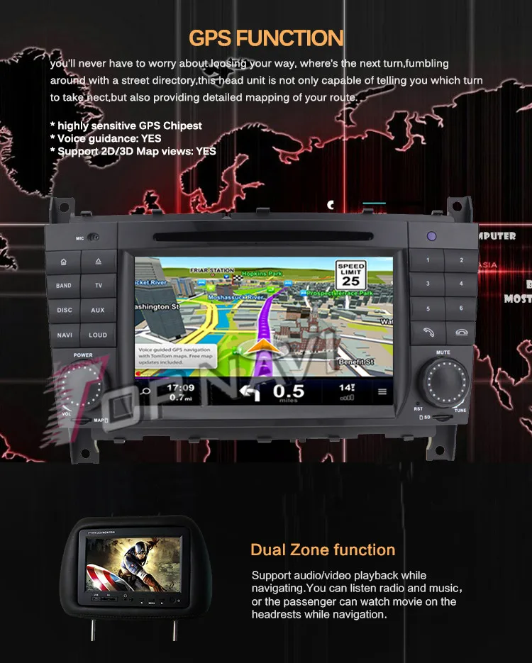 Clearance Topnavi 7" Android 7.1 Car PC DVD Player For Benz C-Class W203 (2004 2005 2006 2007)/CLK W209 (2004-2005) Stereo GPS Navigation 27