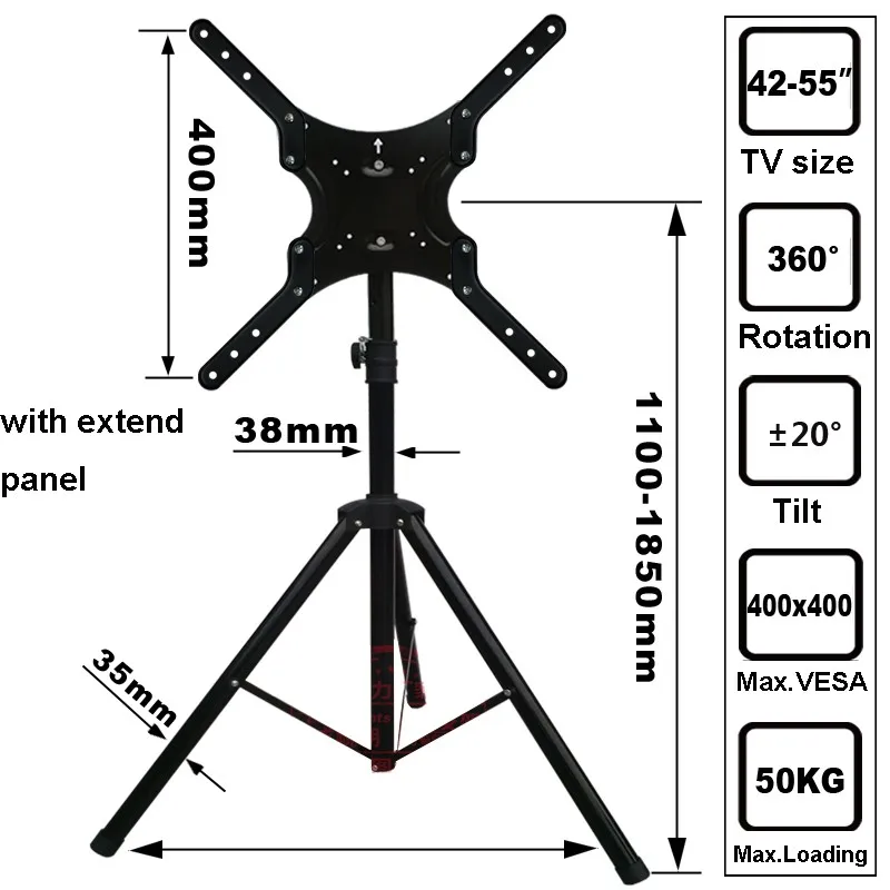 1"-40"/5" подвижное крепление для ЖК-телевизора, подставка для дисплея, штатив для телевизора с полным движением, складная напольная стойка, Макс. VESA 200*200 мм, загрузка 50 кг