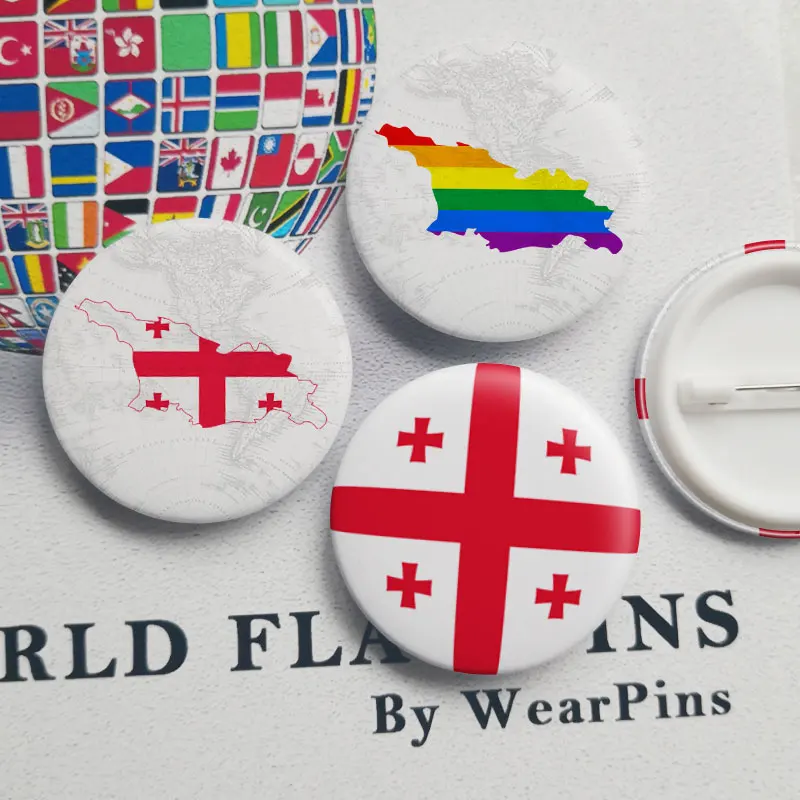 

Georgia Flag Map Tin Button Pins LGBT Gay Rainbow Pride Tin Button Badges