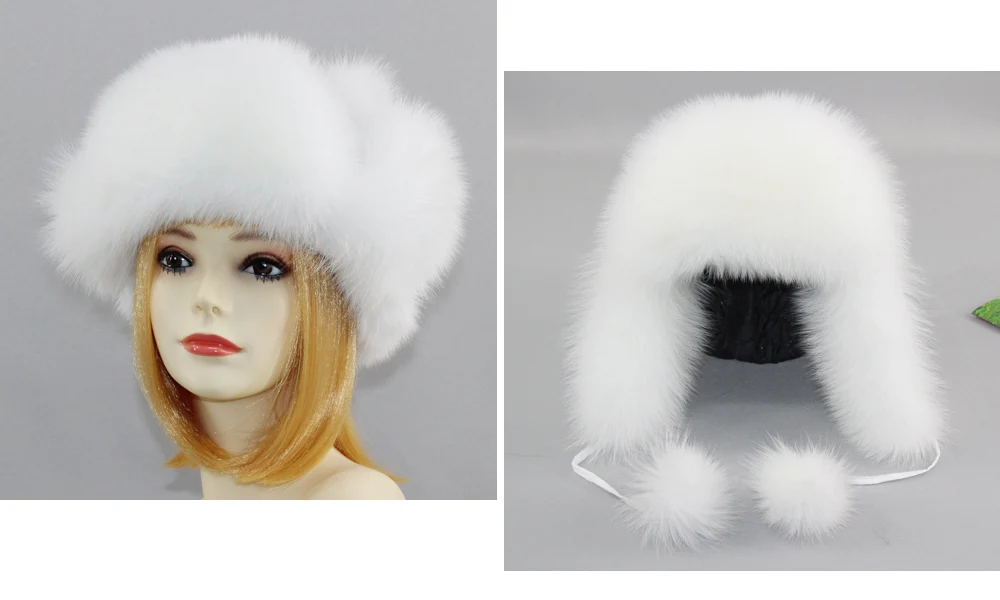 New Winter Women Lovely Real Fox Fur Hats Natural Fox Fur Winter Quality Thick Warm Fox Fur Bomber Hat