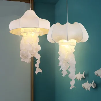 

white cloth hone lighting lamps Silk fabric Jellyfish pendant lights Art Cafe decorative corridor restaurant clothing ZA ZS93