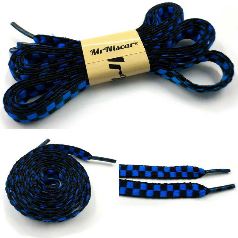 1 пара L 45,2" W 1 0,39" шнурки для детей и взрослых, клетчатые плоские шнурки для обуви, шнурки, кроссовки, повседневная обувь, веревка, высокое качество - Цвет: 11 Black Blue 115cm