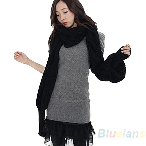 Горячая Стиль Мода Женщины Твердые Шарф С Рукавом Вязание Длинный Мягкий Шали