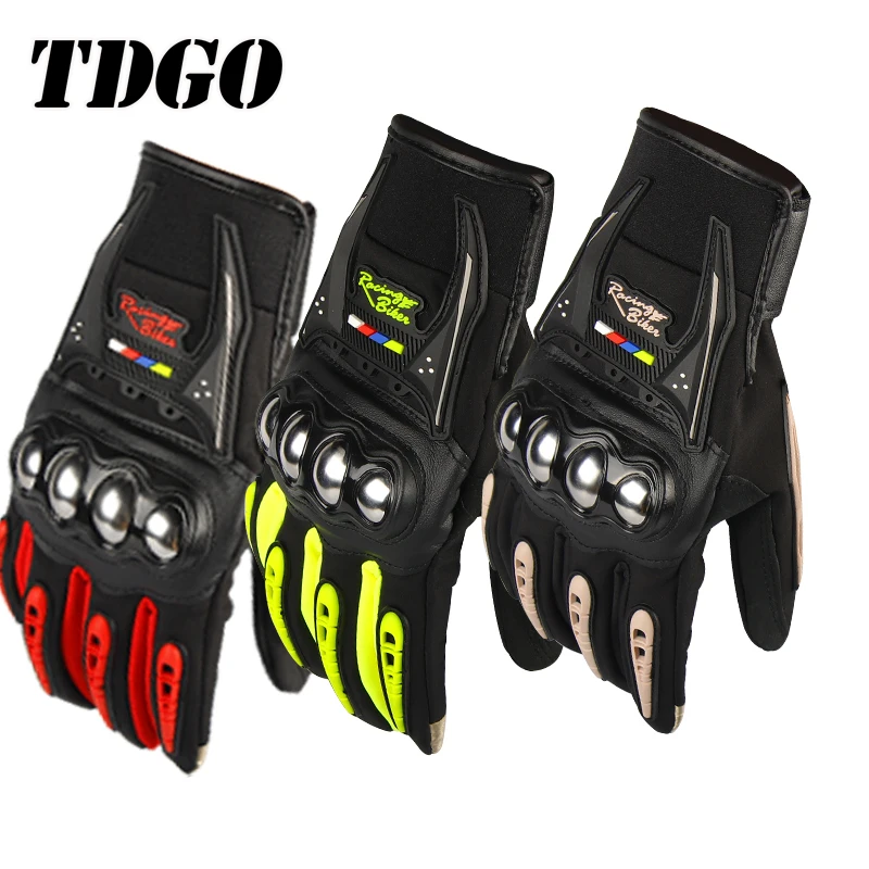 

TDGO Men Motorcycle Gloves Top Fashion Glove Full Finger Black Motorcycle Protective Real Leather Gears Motocross Guantes Glove