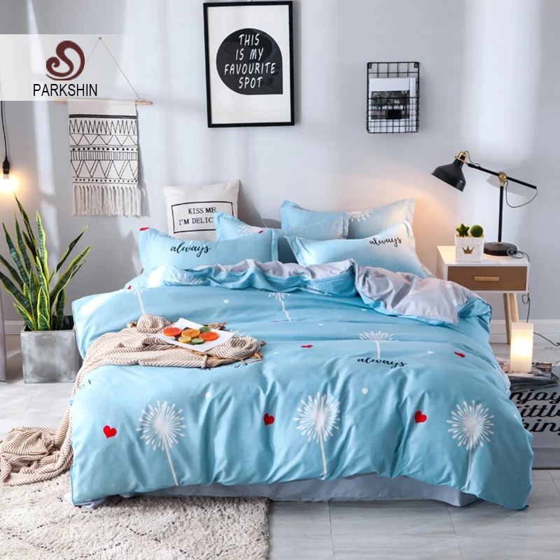 Parkshin Love Heart Duvet Cover Flat Sheet Pillowcase 3 4pcs Blue