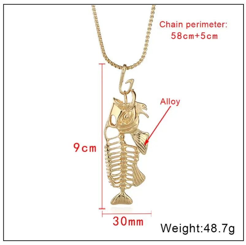 Charms Fish Bone & Fishing Hook Pendant Necklaces Shellhard Stainless Steel Hollow Fish Skeleton Bone Necklace Fashion Jewelry