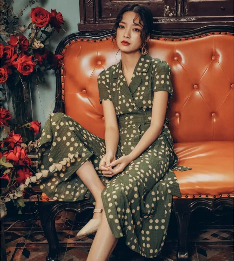 

women dress elegant long dress casual summer dress green dress Dot Chiffon