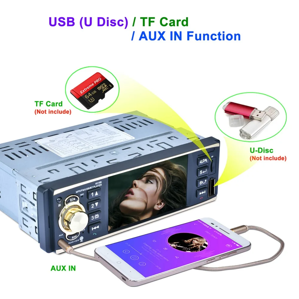 4 1 дюймовый 4019B автомобильный радиоприемник MP5 плеер Din HD 800*480 Bluetooth FM/AUX/USB/TF