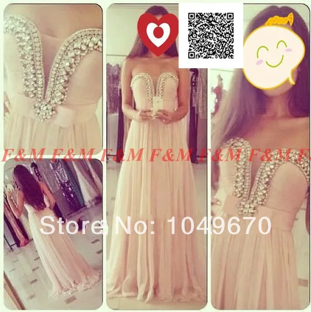 2014 New Arrival Elegant Sweetheart Crystal Beaded Nude Color Chiffon Formal Evening Dresses Long Real Photos F&ampM912 | Свадьбы и