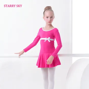 

Children Dance Dress Autumn Long Sleeve Cute Bow Ballet Clothing For Girls Kids Gymnastics Practice Child Show Ballet Costumes
