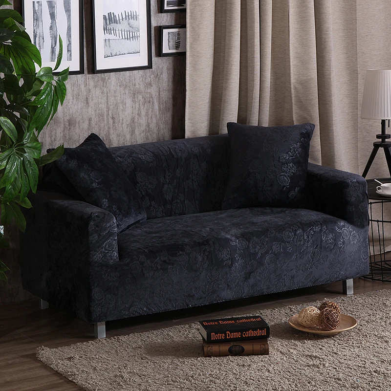 Вышитые бархатные тканевые чехлы для диванов, эластичные Чехлы для диванов, чехлы для диванов, чехлы для диванов - Цвет: Charcoal