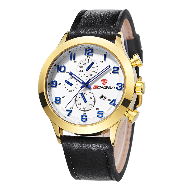 LONGBO Luxury Men Genuine Leather Watch Sports Quartz Watches For Man Male Leisure Clock Simple Watches