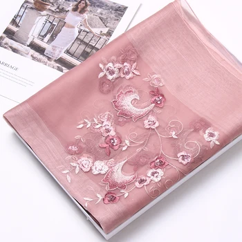 

Women Silk Wool Blending Scarf 2019 Brand Shawls and Wraps for Ladies Wedding Ceremony Embroidery Chiffon Silk Scarves
