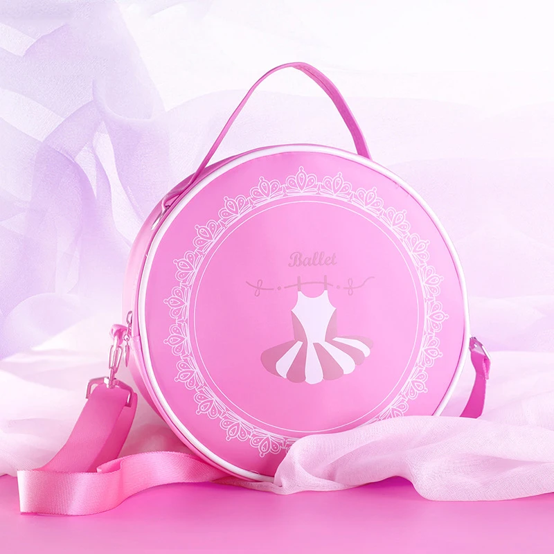 Ballet Dance Bag Pink Girls Korean Round Cute Pink Ballet Bag Kids Princess Shoulder Bag Handbag Mini Portable Dance Storage Bag