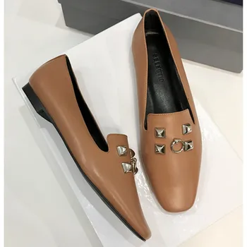 

women's genuine leather slip-on flats rivet female aring new loafers leisure soft comfortable espadrilles moccasins shoes women